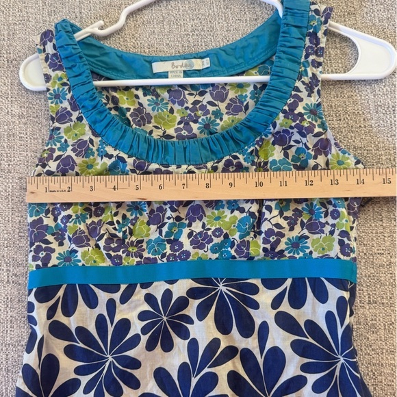 Bodens Blue Teal Green Floral Sleeveless Tank Top Side Zipper Neck Detail Sz 3 - Picture 9 of 10